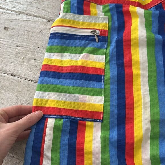 Vintage 1960s Men’s Rainbow Stripe Short Shorts - Picture 3 of 5